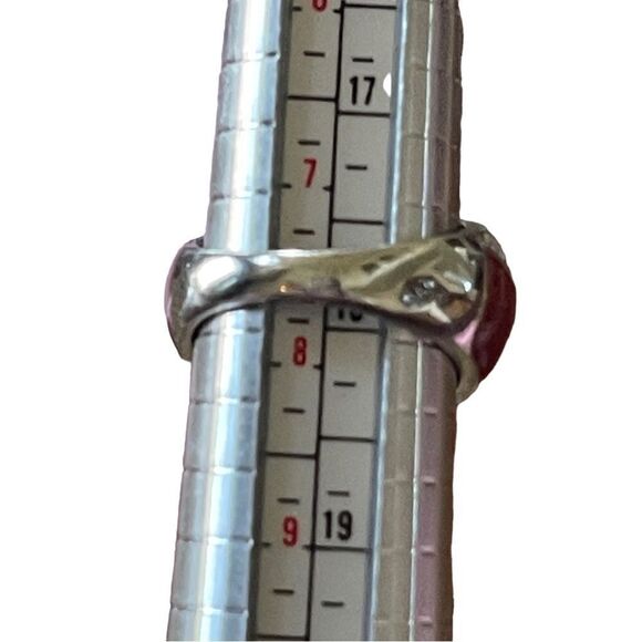 NWOT dark red enamel rhinestone silver tone ring US size 8 - Picture 7 of 7